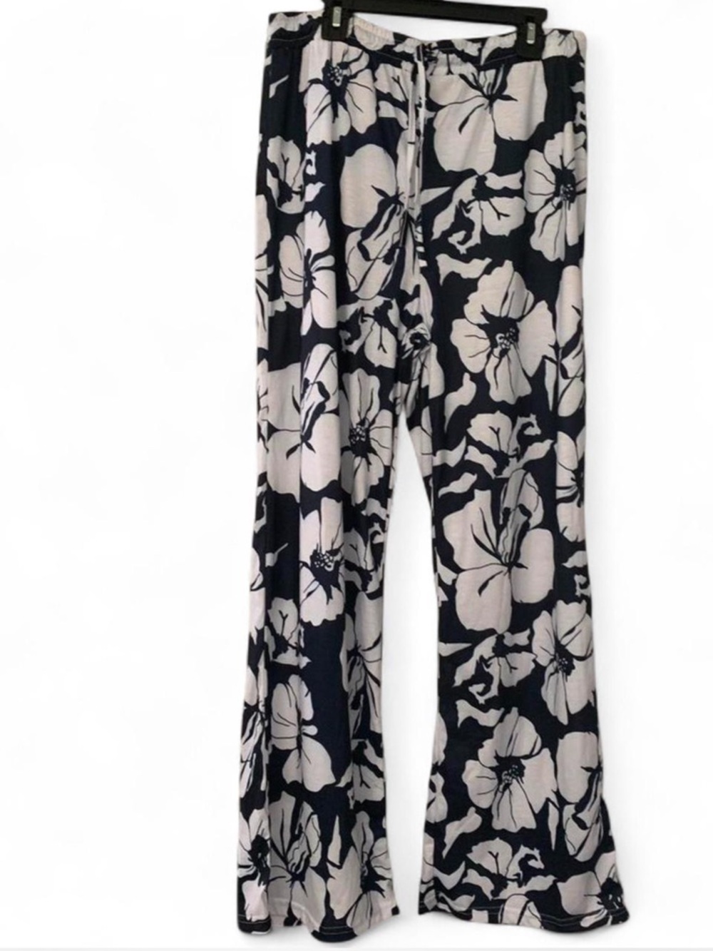 Boho Hippie coastal Grandma Women's navy  & White Floral Wide-Leg Pants size M